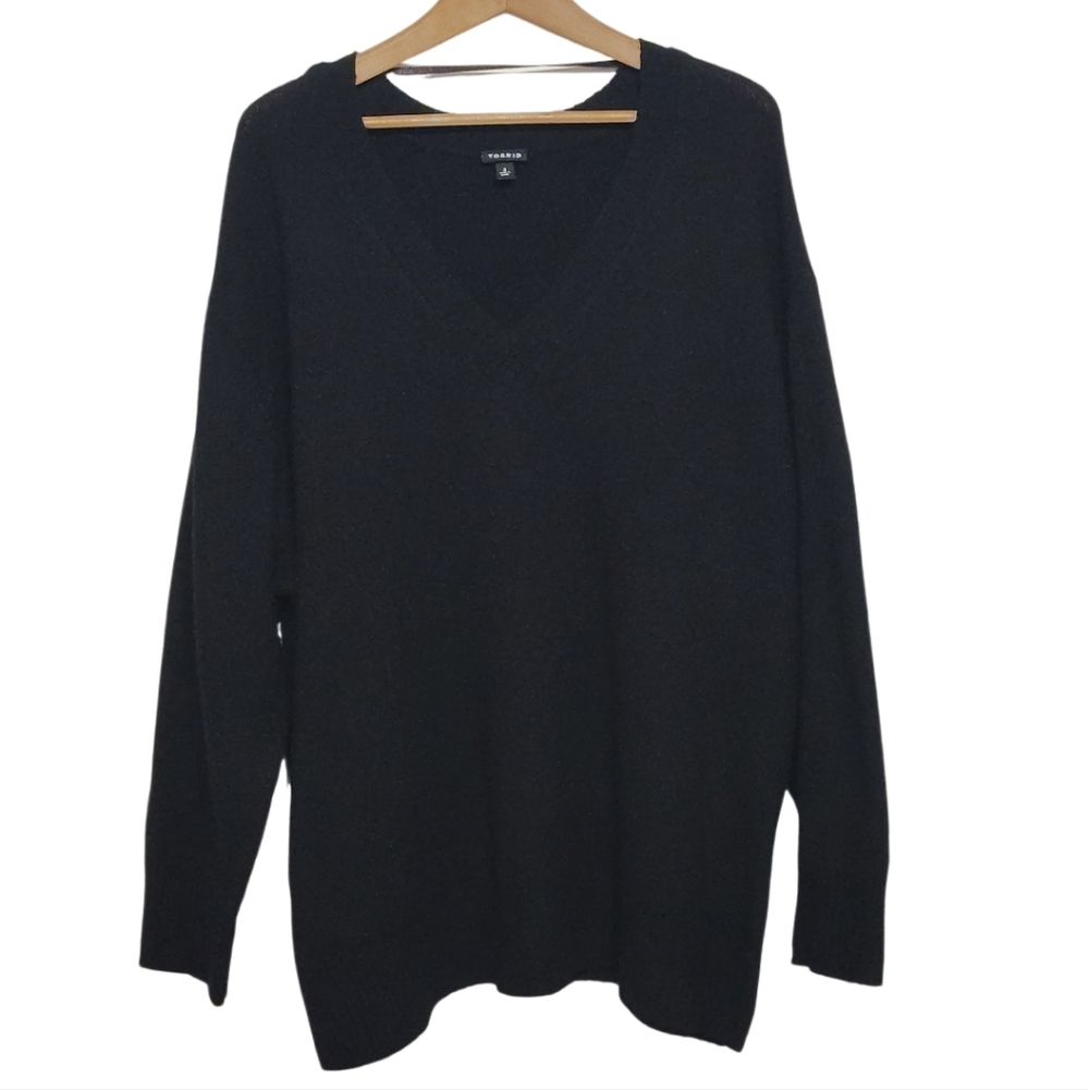 Torrid Black Vegan Cashmere V Neck Sweater   Size 3XL - Picture 6 of 7
